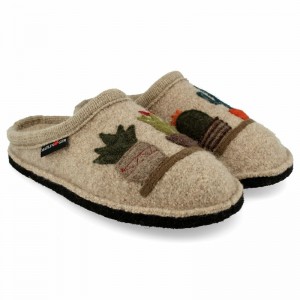 Men Haflinger Cactus Slippers Beige | JLN934278