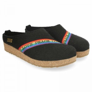 Women Haflinger Rainbow Clogs Black | HMU563471