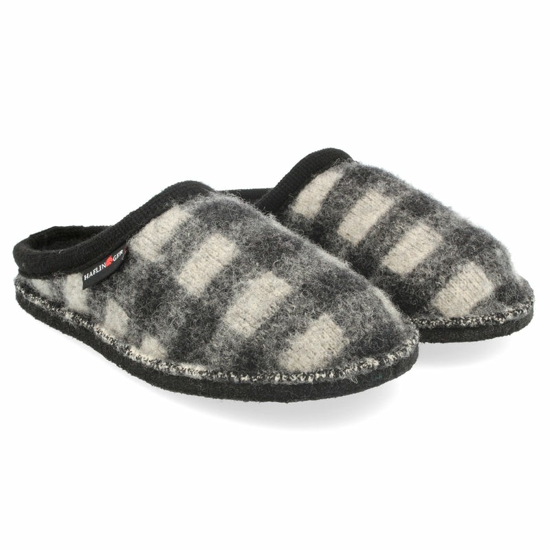 Women Haflinger Plaid Slippers Black / White | BYV873906